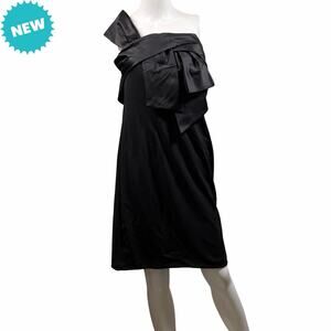Sophia Christina Dress Women's Size 12 Black Bow One Shoulder Sleeveless Sheath